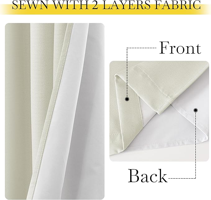 NICETOWN Faux Linen 100% Blackout 108 inch Curtains for Bedroom, Silver Grommet 2 Layers with White Liner Window Treatments Sound Reducing Drapes for Living Room, Natural, W52 x L108, 2 Panels