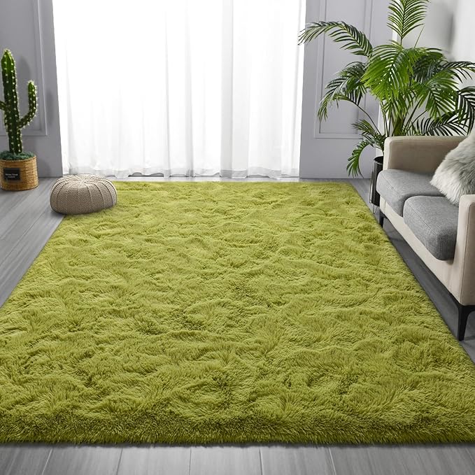 Deerhoo Large Shag Area Rugs 6 x 9, Plush Fuzzy Rugs for Living Room, Ultra Soft Fluffy Furry Rug for Bedroom, Indoor Carpet Nursery Rugs for Kids Room Home Decor, Green