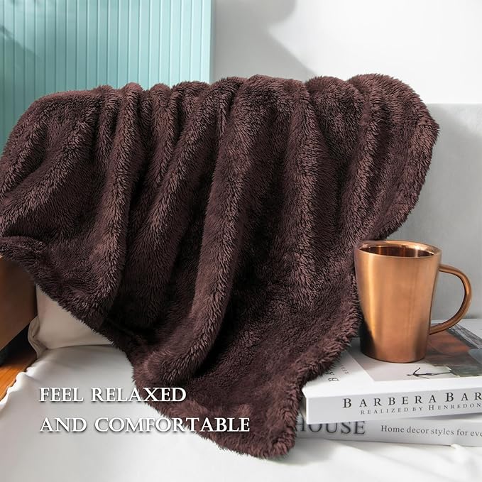 Exclusivo Mezcla Plush Fuzzy Fleece Throw Blanket Extra Large, Super Soft, Fluffy and Warm Blankets for Couch, Bed, All Season (Coffee, 50x70 inches)