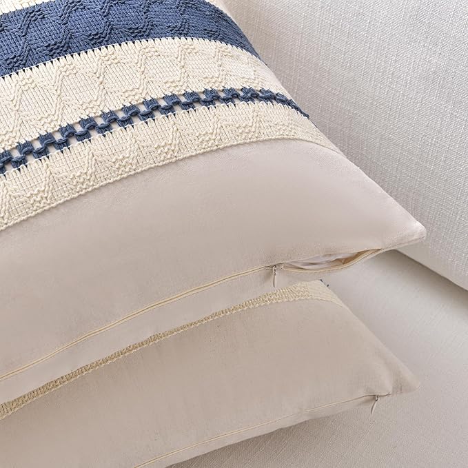 Fancy Homi Set of 1 Dusty Blue Vintage Decorative Throw Pillow Covers 16x16 Inch for Couch Bed Sofa Chair Bedroom, Rustic Retro Square Cushion Case, Modern Farmhouse Boho Living Room Decor Indoors