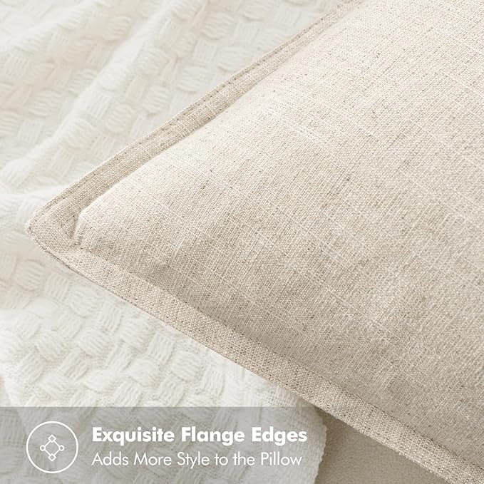 MIULEE Decorative Linen Pillow Covers 16x16 Inch Natural Beige Boho Farmhouse Neutral Couch Throw Pillows for Bed Pack of 2 Accent Modern Pillowcase Sofa Livingroom Home Decor
