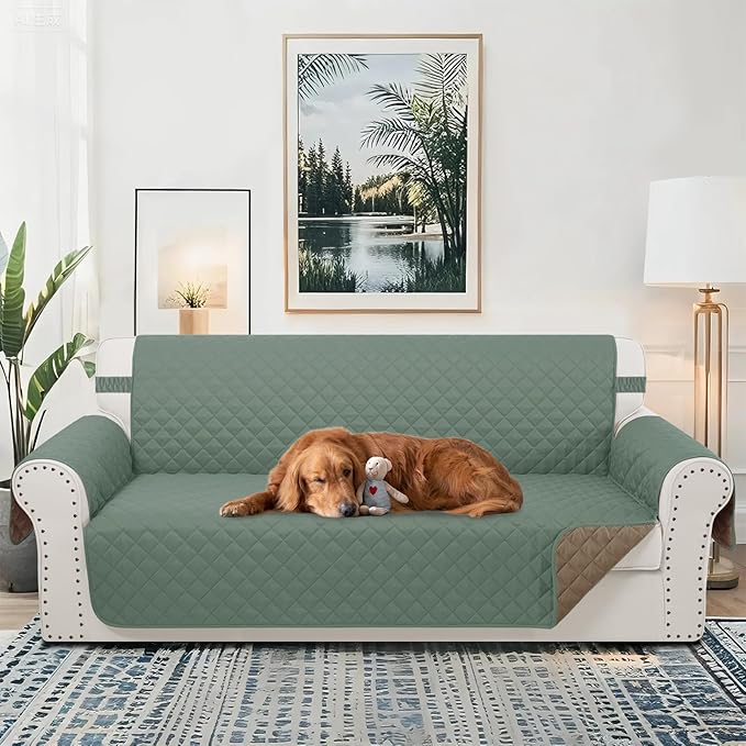 Reversible Sofa Covers Couch Cover Furniture Protector for Dogs Elastic Straps Water Resistant(Sofa,Greyish Green/Taupe)