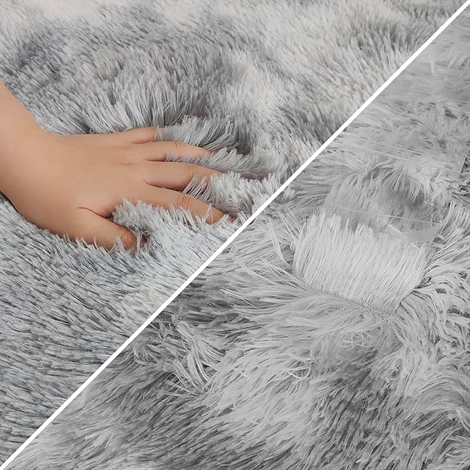 Tie Dye Grey Rug for Living Room 5x8ft Fluffy Modern Shag Area Rug Mat Bedside Throw Rug for Bedroom Kids Room Boys Teens Nursery Baby Dorm Office Home Decor Soft and Cozy Carpets
