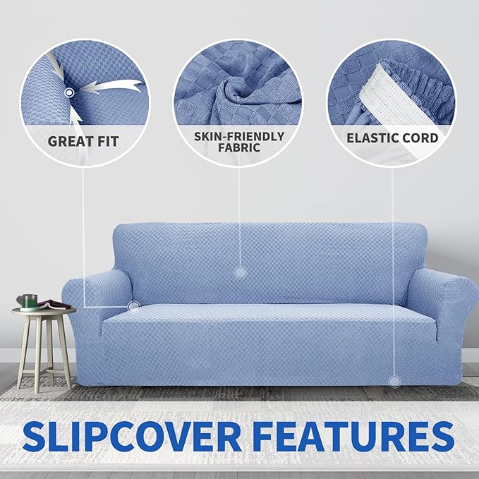 ZNSAYOTX 1 Piece Jacquard Chair Slipcovers for Living Room High Stretch Chair Covers with Arms Anti Slip Pets Friendly Couch Sofa Armchair Cover Furniture Protector (Small, Light Blue)