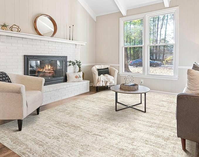 9x12 Area Rug Living Room Rugs - Washable Neutral Modern Abstract Soft Thin Rug Indoor Floor No Slip Rug Carpet for Bedroom Under Dining Table Home Office Decor - Beige/Brown