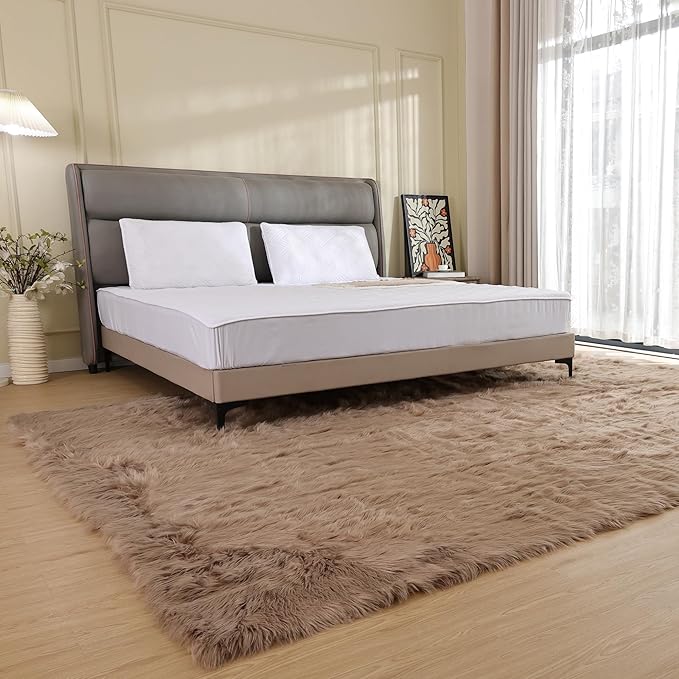 ORINOVA Beige Area Rugs for Living Room Bedroom Nursery 9X12 Washable Faux Sheepskin Fluffy Fur Rug Kids Room Decor Soft Cozy Home Décor