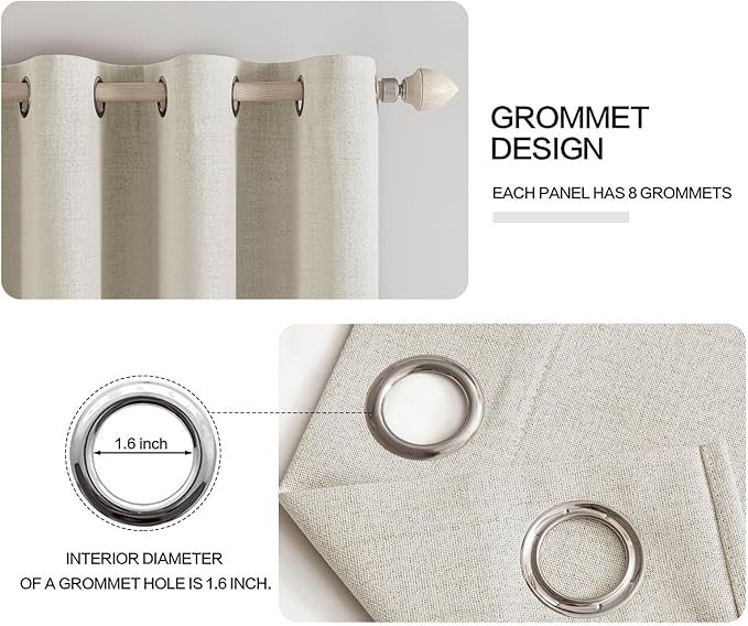 MIULEE Linen Texture 90 Inches Curtains for Bedroom Light Cream 100% Blackout Thermal Insulated Linen Curtains Grommet Room Darkening Drapes for Living Room Nursery 52x90 Inch (2 Panels)