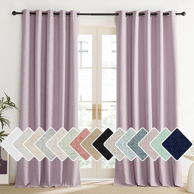 NICETOWN Pink Vintage Linen 100% Blackout Curtains for Living Room, Thermal Insulated Curtains 120“ Long, Noise Reducing Window Treatment Drapes for Home Office, 62" Wide Per Panel, Set of 2