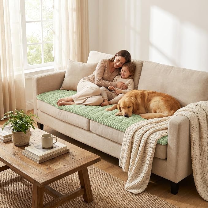Smiry Couch Cover for Dogs Washable, Non Slip Fuzzy Pet Couch Covers for 3 Cushion Sofa Pet Friendly, Thick Soft Sofa Slipcovers Cushion Protector (Green, 27.6" x 82.7")