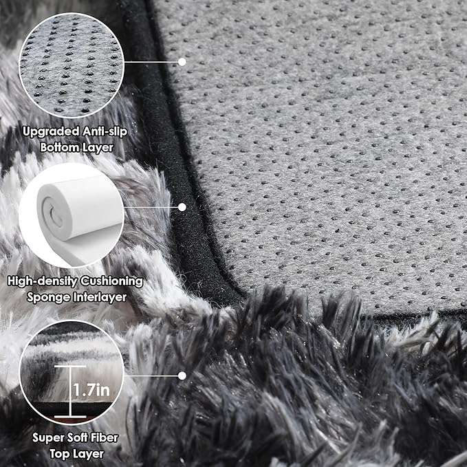 ONASAR 8x10 Area Rugs for Living Room, Black and White Large Fluffy Bedroom Rug, Soft Plush Thick Shaggy Big Floor Carpet for Kids Boy Girls Teen Dorm Nursery Indoor Home Decor Aesthetic
