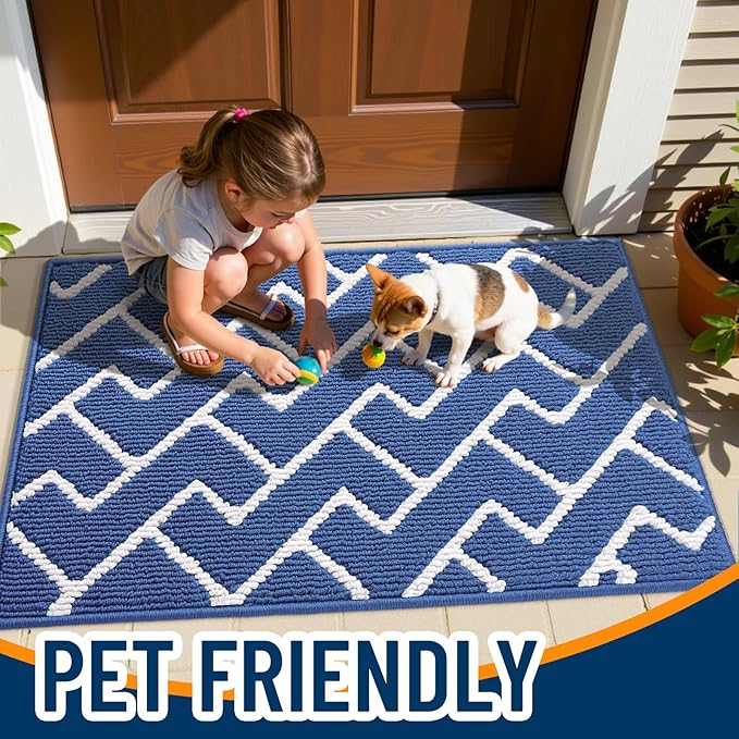 OLANLY Front Door Mat, Non-Slip Rubber Backing, Dirt Resistant and Absorbent, Washable, Easy to Clean Low-Profile Indoor Doormat for Back Door, Entryway, Inside Entrance, 48x32, Navy