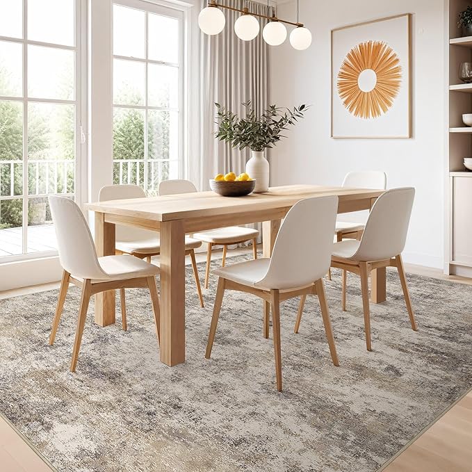 Nakagishi 10x12 Area Rugs Living Room: Washable Abstract Large Neutral Soft Rug Stain Resistant Modern Indoor Floor Non-Slip Carpet for Bedroom Nursery Playroom Office Dining Room Dorm- Brown Grey
