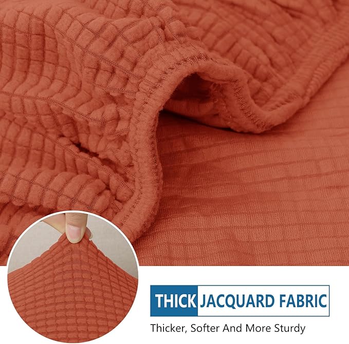 hyha Waterproof Couch Cushion Covers, Sectional Sofa Cushion Slipcovers L Shape, Thick Stretch Jacquard Fabric, Washable Chaise Lounge Cover with Elastic Bottom (1 Piece for Chaise, Rust)