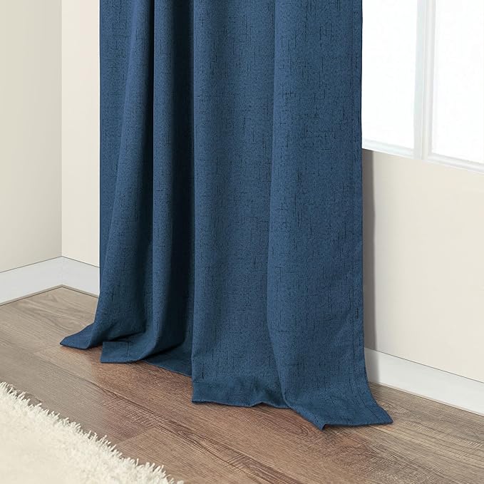 Navy Blue Curtains 108 Inches Long 2 Panel Faux Linen Nautical Modern Farmhouse Blackout Curtain for Bedroom Dining Living Room Divider Drapes Sun Heat Light Blocking Ceiling to Floor Length Dark Blue