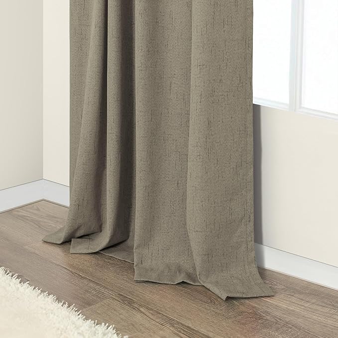 Pitalk Living Room Curtains 102 Inches Long for 103 Inch Tall Window Drape 100% Blackout Curtains for Bedroom Cold Weather Thermal Insulated Noise Reduction Curtain Farmhouse Style 2 Panels Dark Taupe