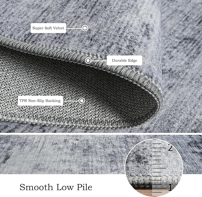 Toneed Abstract Area Rug 6x9 Modern Washable Rug Soft Non Slip Rug Low Pile for Bedroom Living Room Dining Room Grey