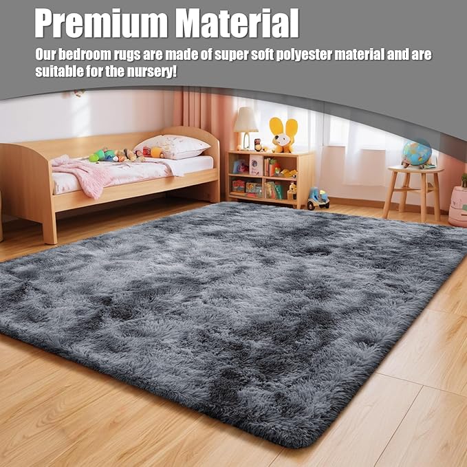 Shag Area Rug for Bedroom 5x8,Tie-Dyed Black Fluffy Area Rugs for Living Room,Soft Fuzzy Rug Non-Shedding Indoor Plush Carpet for Kids Bedroom Nursery Dorm Home Decor