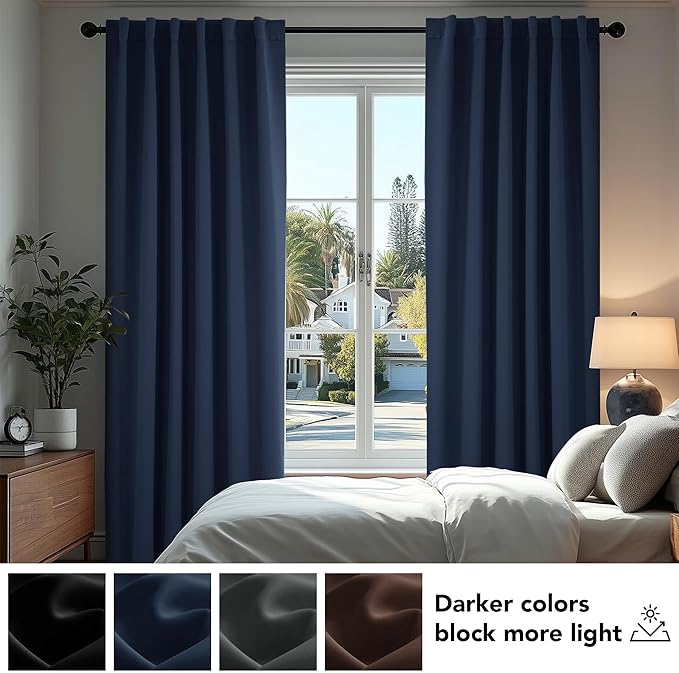 Deconovo Blackout Curtains, Thermal Insulated, W38 x L84 2 Panels, Back Tab, Machine Washable, Room-Darkening Drapes for Bedroom/Living Room Navy Blue