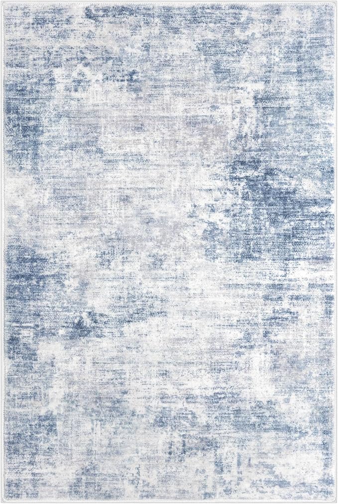 IOHOUZE Abstract Area Rugs 6x9 Ft Washable Rugs for Living Room, Non Slip Dining Room Rug, Printed Faux Wool Rugs for Bedroom, Floor Carpet for Office Nursery Playroom, Light Blue Grey
