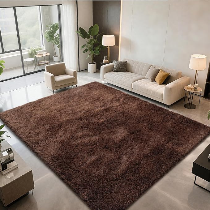 Shag Area Rugs for Bedroom Living Room,Brown 4X6 Ultra Soft Fluffy Area Rugs for Dorm, Indoor Carpet Nursery Rugs for Kids Girls Room Home Decor,Brown