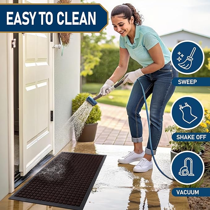 Smiry Front Door Mat Outside Entrance, Heavy Duty Natural Rubber Doormat, Non Slip, Trap Dirt and Moisture, Easy Clean, Low Profile Welcome Floor Mats for Indoor Outdoor Entry, 59x23 Inch, Brown