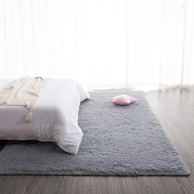 TWINNIS Super Soft Shaggy Rugs Fluffy Carpets, 6x9 Feet, Indoor Modern Plush Area Rugs for Living Room Bedroom Kids Room Nursery Home Decor, Upgrade Anti-Skid Rectangular Fuzzy Rug, Grey