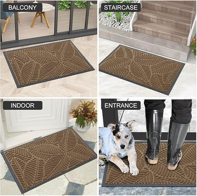 Colorxy Waterproof Doormat, Sturdy Natural Rubber Front Indoor Mat, Non Slip Low Profile Outdoor Door Mat, Stain and Fade Resistant Floor Mats, Easy Clean Patio Entry Mat, 47''x17'', Light Brown
