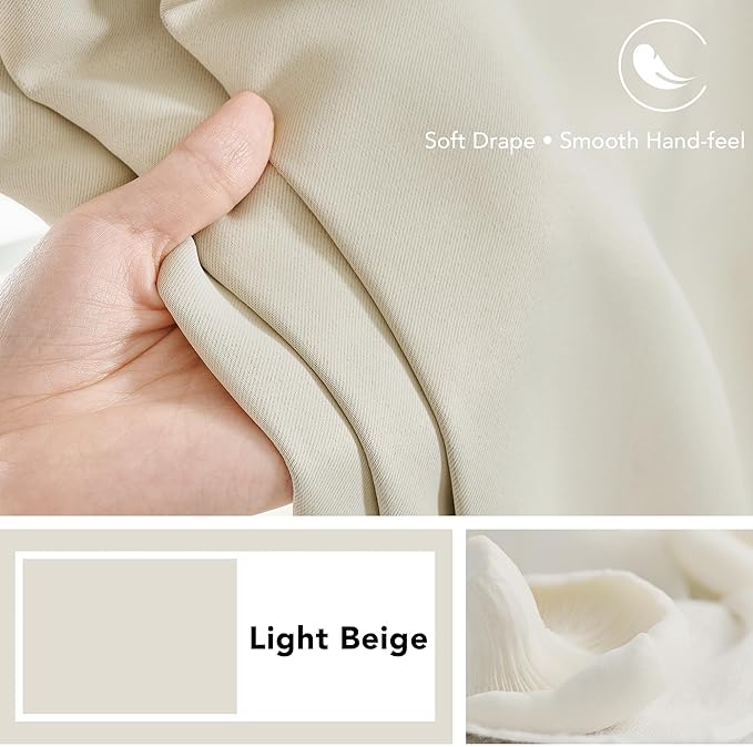 Deconovo Blackout Curtains, Thermal Insulated, W52 x L84 2 Panels, Back Tab, Machine Washable, Room-Darkening Drapes for Bedroom/Living Room Light Beige