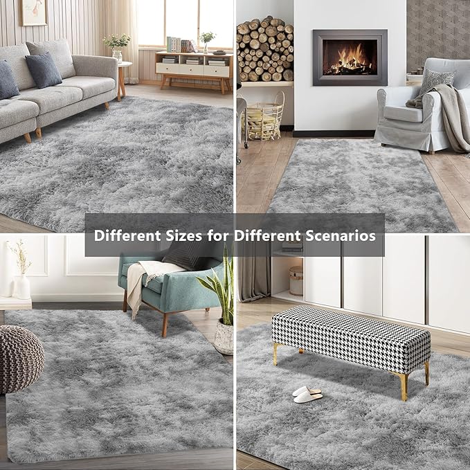 Shag Area Rugs for Bedroom Living Room,6X9 Ultra Soft Fluffy Area Rugs for Dorm, Indoor Carpet Nursery Rugs for Kids Room Home Decor,Tie-Dye Grey