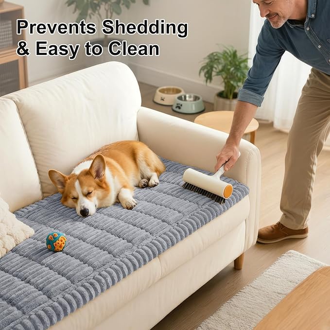 Smiry Couch Cover for Dogs Washable, Non Slip Fuzzy Pet Couch Covers for 3 Cushion Sofa Pet Friendly, Thick Soft Sofa Slipcovers Cushion Protector (Grey, 27.6" x 88")