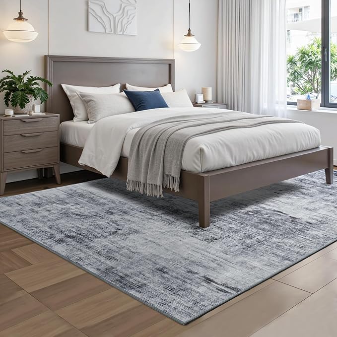 Toneed Abstract Area Rug 6x9 Modern Washable Rug Soft Non Slip Rug Low Pile for Bedroom Living Room Dining Room Grey