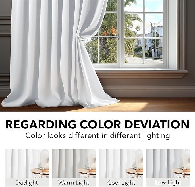 Deconovo Room Darkening Curtains, Thermal Insulated Noise-Reducing Window Panels for Bedroom, Living Room and Home Office, 2 Panels, Pure White, 42W x 45L Inch