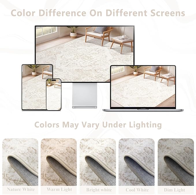10x14 Area Rugs for Living Room: Washable Rug Vintage Large Rugs Soft Non Slip Low Pile Rug Floral Distressed Floor Carpet for Bedroom Nursery Dining Room Home Office (Beige,10'x14')
