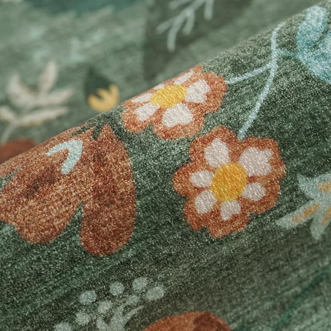 Washable 3x10 Hallway Runner Rug: Floral Scalloped Soft Runners for Entryway Kitchen Nursery Non Slip Bathroom Floor Mat Water Resistant Light Weight Carpet for Living Room Bedroom (3x10 Floral/Green)