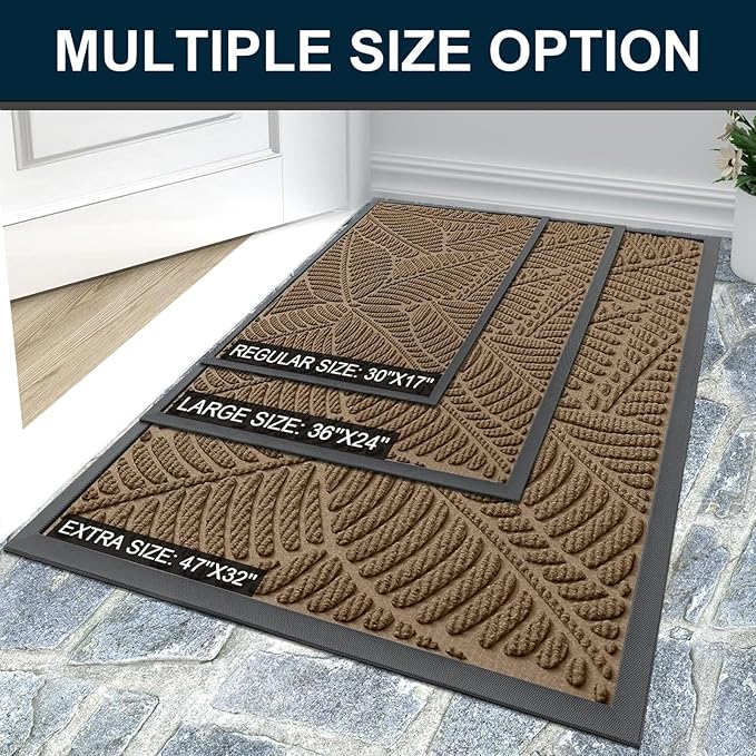 Colorxy Waterproof Doormat, Sturdy Natural Rubber Front Indoor Mat, Non Slip Low Profile Outdoor Door Mat, Stain and Fade Resistant Floor Mats, Easy Clean Patio Entry Mat, 47''x17'', Light Brown