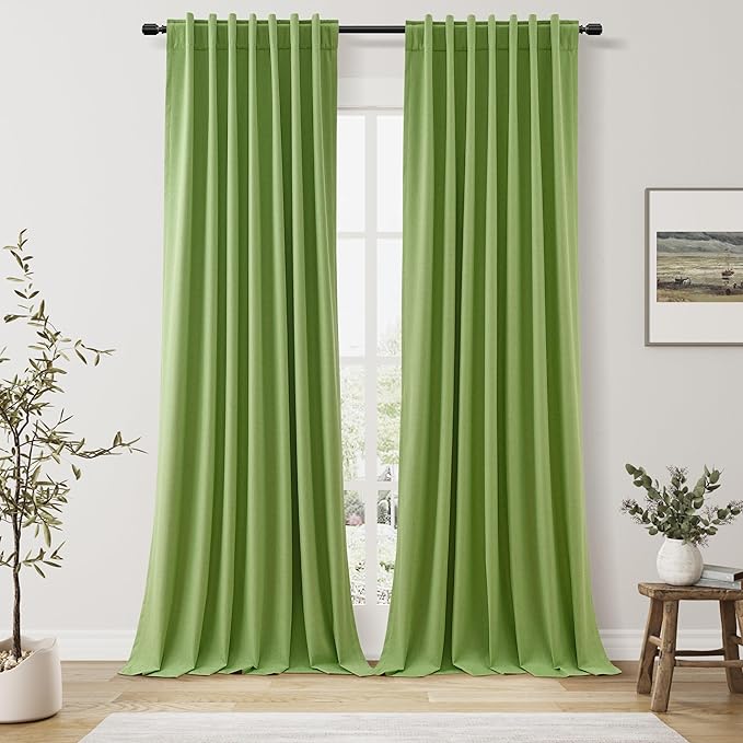 Guken 100% Blackout Curtains 120 Inch Length 2 Panels Set for Living Room Bedroom Back Tab Thermal Insulated Black Out Linen Drapes Room Darkening Lime Green,52x120
