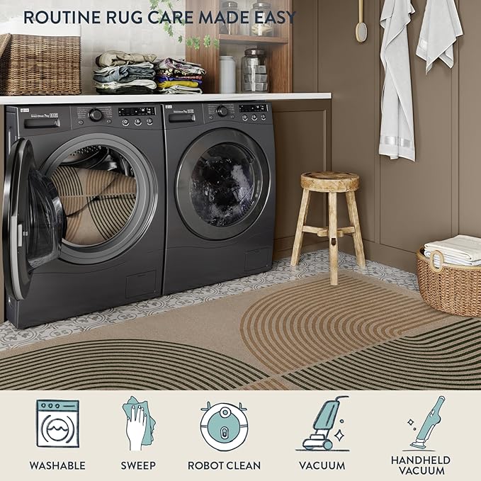 Lahome Enfys Modern Rainbow Easy Jute Rug, 8x10 Living Room Rug Indoor Outdoor Patio Farmhouse Large Area Rug, Contemporary Non Slip Non Shedding Carpet for Bedroom Backyard Dining Room