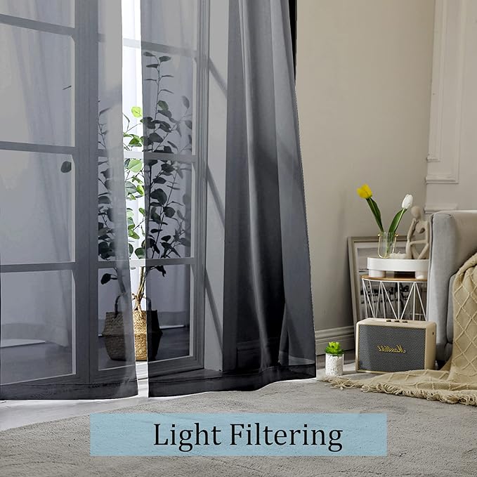OWENIE Black Sheer Curtains 144 inch Extra Long, Elegant and Airy Drapes Translucent Window Treatments for Living Room/Bedroom, Black, 2 Panels=84" Wide