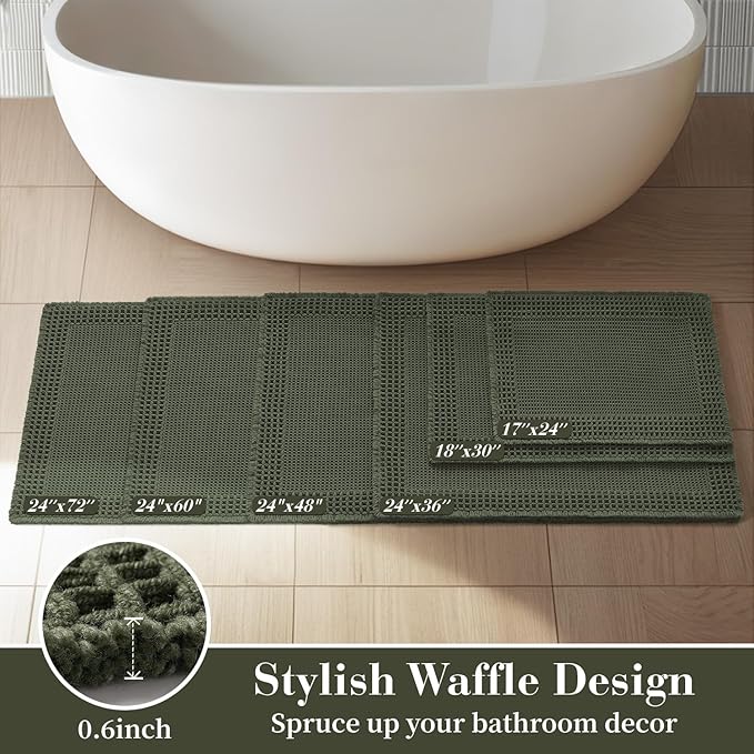 RESARE Christmas Waffle Bath Mat for Bathroom, Super Absorbent Bathroom Rugs Non Slip Machine Washable, Ultra Soft Quick Dry Boho Bath Rugs with Tassels for Floor, Bordered Design, 24"x36" Green