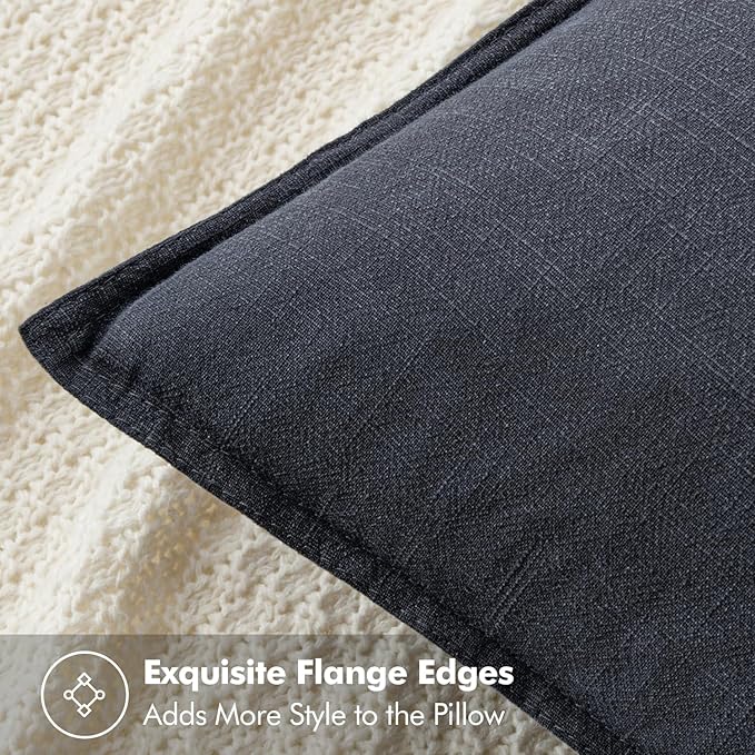 MIULEE Decorative Linen Euro Sham Pillow Covers 22x22 Inch Dark Gray Boho Farmhouse Neutral Couch Throw Pillows for Bed Pack of 2 Accent Modern Pillowcase Sofa Livingroom Home Decor