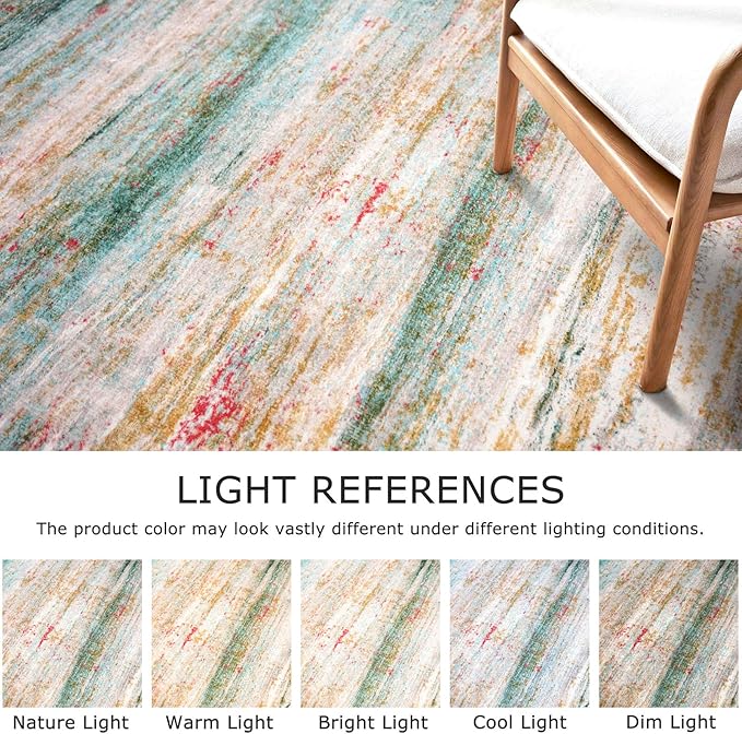 KOZYFLY Area Rug 3x5 Modern Ombre Living Room Rug, Washable Rugs for Bedroom Non-Slip Soft Stain Resistant Striped, Print Green Abstract Carpet for Living/Laundry/Kid Room