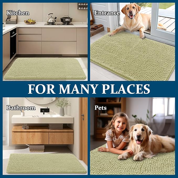OLANLY Dog Door Mat for Muddy Paws 48x30, Absorbs Moisture and Dirt, Absorbent Non-Slip Washable Doormat, Quick Dry Chenille Mud Mat for Dogs, Entry Indoor Entryway Carpet for Inside Floor, Vanilla