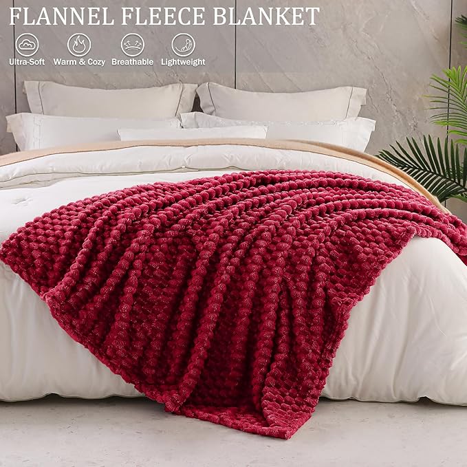 Exclusivo Mezcla Fleece Queen Blanket for Bed, Extra Large Fuzzy Deep Red Bed Blankets, Soft Cozy Plush Sofa Throws for All Seasons, 90x90 Inches