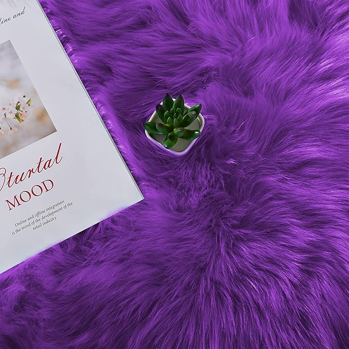 Latepis Round Area Rugs 6ft Washable Fur Rugs for Bedroom Purple Faux Sheepskin Rug Fluffy Shag Rug for Living Room Soft Shaggy Rug Dorm Room Decor