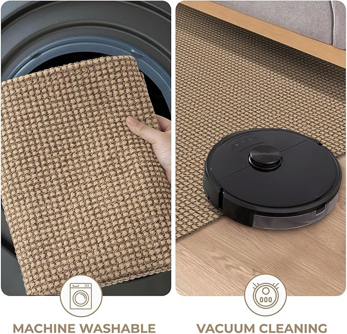 KOZYFLY Boho Area Rug Runner Sets of 2Pcs 2x6 and 3x5 Washable Entry Rugs Non Slip Rubber Backed Kitchen Rug Woven Cotton Entrance Rugs for Front Porch Bathroom Kitchen Bedroom, Tan/Orange/Brown