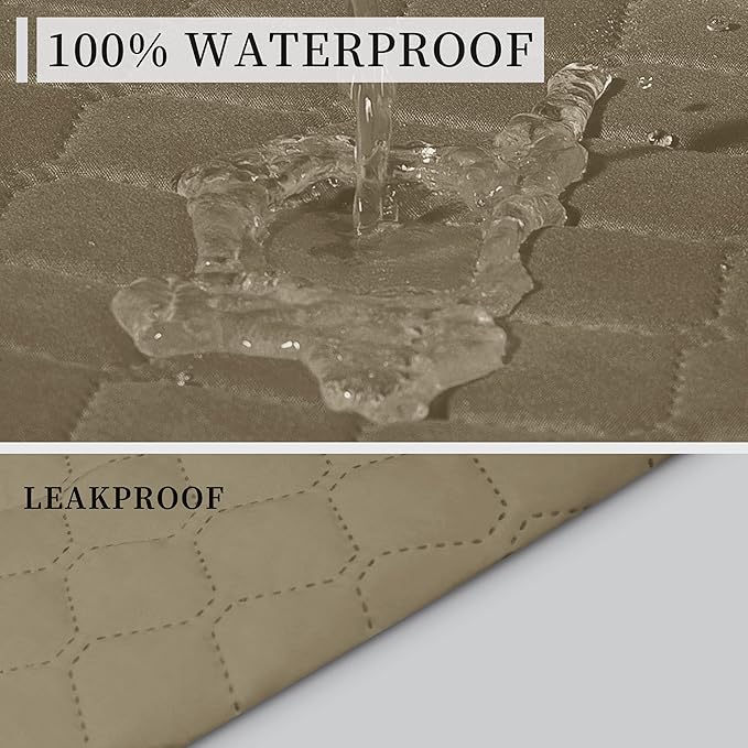 ISSUNTEX Double Protection 100% Waterproof Loveseat Sofa Covers for Living Room, Couch Covers for 2 Cushion Couch Sofa, Reversible Furniture Protector Sofa Cover for Dogs (Loveseat, Beige/Beige)