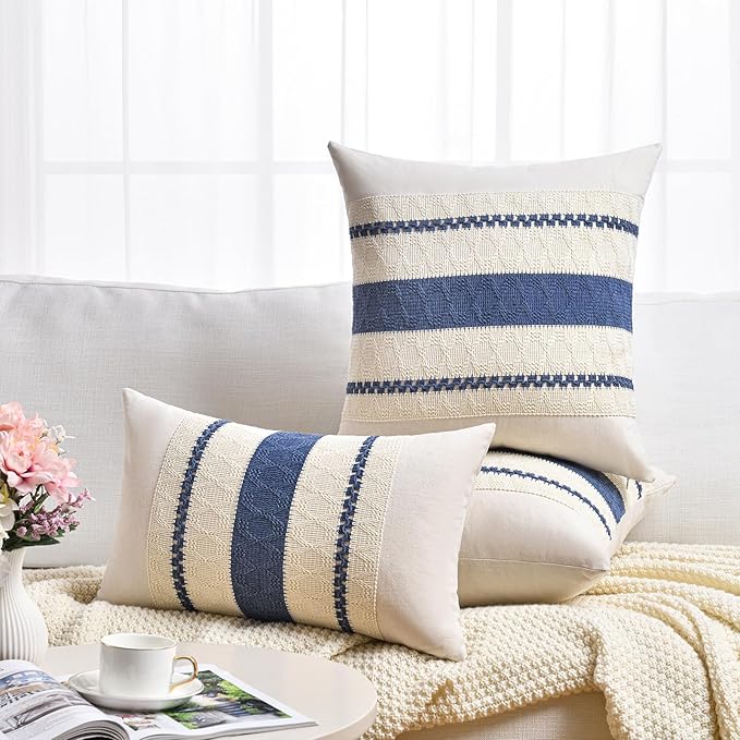 Fancy Homi Set of 1 Dusty Blue Vintage Euro Decorative Throw Pillow Cover 26x26 Inch for Couch Bed Sofa Chair Bedroom, Rustic Retro Square Cushion Case, Modern Farmhouse Boho Living Room Decor Indoors