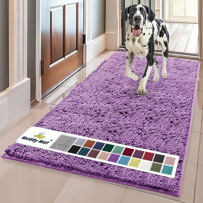 Muddy Mat® | Super Absorbent Door Mat Indoor, Microfiber Quick Dry Chenille Entryway Rug, Non-Slip Front Door Mat, Indoor Mats for Entryway, Machine Washable Pet Rug, Purple 36" x 120"