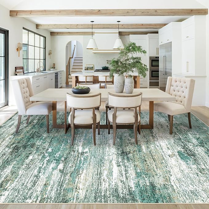 9x12 Area Rug for Living Room, Washable Modern Abstract Large Area Rug Neutral Soft Non Slip Kids Rug Stain Resistant Indoor Carpet for Bedroom Dining Room Playroom Office(Green, 9'x12')