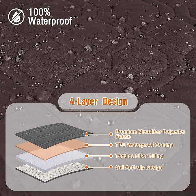 VANSOFY Waterproof Recliner Couch Covers, Sofa Covers 1-Piece Washable Reclining Sofa Cover Non-Slip Furniture Protector with Elastic Straps Pocket for Dogs, Pets(Chocolate,3 Seater)